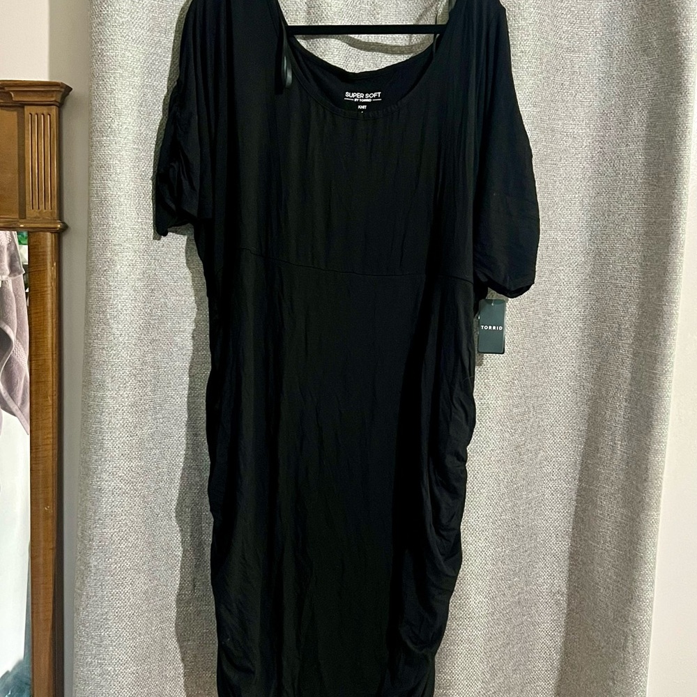 Black Ruched Sheath Dress with Dolman Sleeves